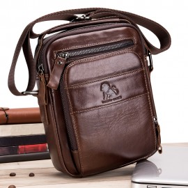 Double-layer business crossbody bag, portable shoulder bag casual bag, unisex Genuine Leather crossbody, top layer Genuine Leather square bag, Genuine Leather single-shoulder handbag